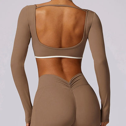 Apex Ritual Women's Backless Long-Sleeve Yoga Top – Quick-Dry Training Shirt