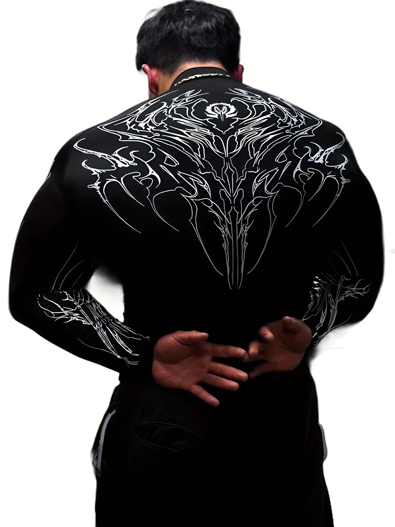 Apex Ritual – Men's Geometric High-Neck Compression Long Sleeve – Tight Fit Gym Sports Top