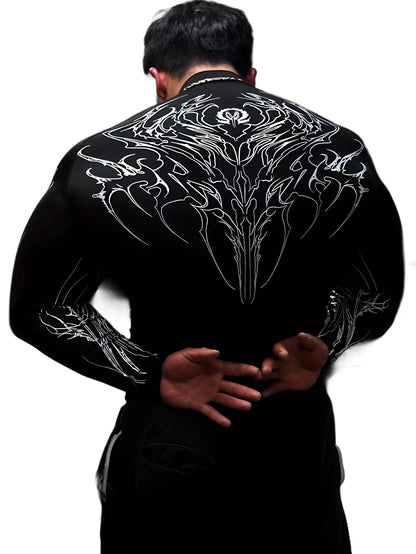 Apex Ritual – Men's Geometric High-Neck Compression Long Sleeve – Tight Fit Gym Sports Top