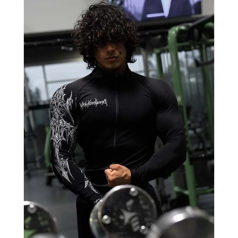 Apex Ritual – Men's Gym Zip-Up Printed Jacket – Oversized Streetwear Sports Fitness Bodysuit