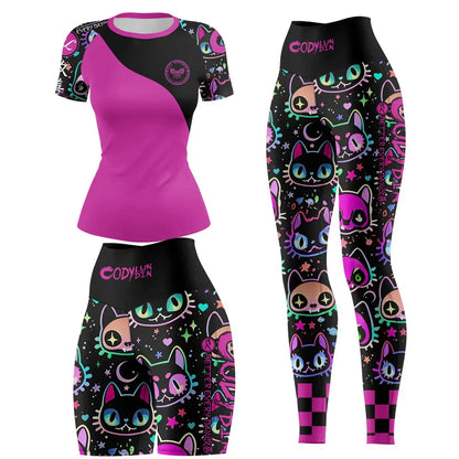 Apex Ritual – Women's MMA Rash Guard Set (4pcs) – Jiu-Jitsu Compression Sportswear with Shorts & Pants