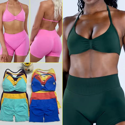 Apex Ritual – Women's 2-Piece Gym Set – Strappy Bra & High-Waist Scrunch Shorts