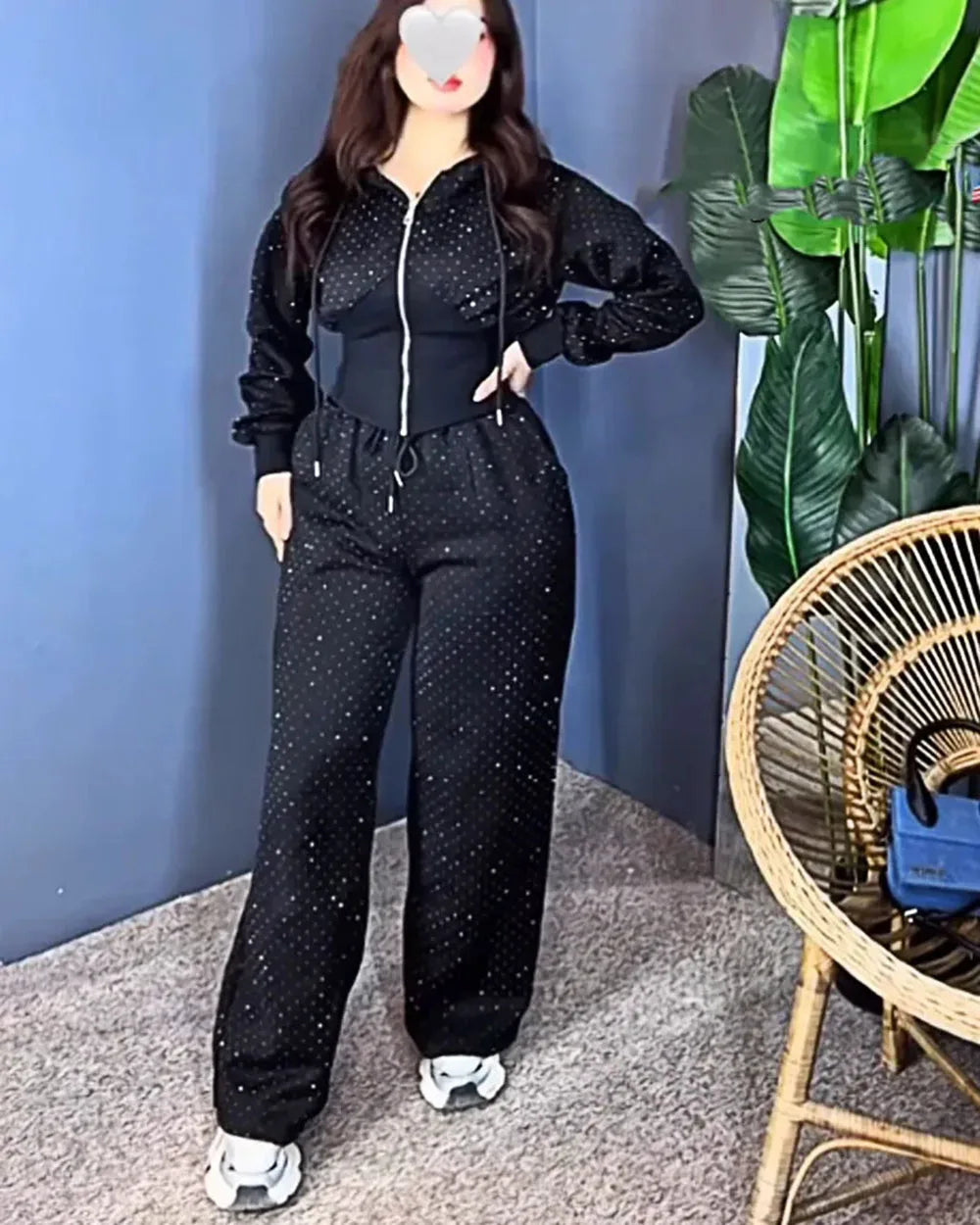 Apex Ritual – Hot Drilling Design Hoodie – High Waist Long Pants Fashion Casual Women's Tracksuit