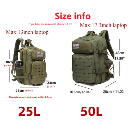 Apex Ritual – Tactical Molle Hunting Backpack 25L/50L – EDC Gym & Outdoor Hiking Rucksack with Bottle Holders