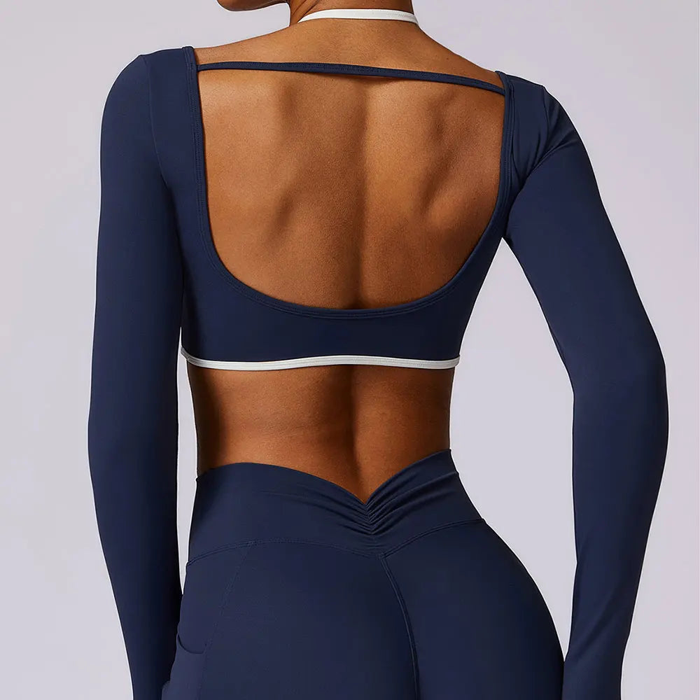 Apex Ritual Women's Backless Long-Sleeve Yoga Top – Quick-Dry Training Shirt