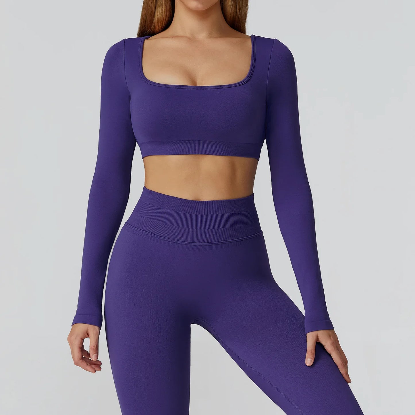 Apex Ritual – Seamless Quick-Dry Sportswear – Women's Square Neck Gym Crop Top & Long Sleeve
