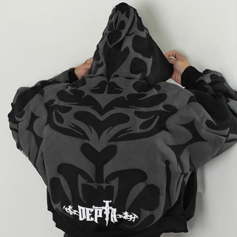 Apex Ritual – Y2K Men's Baggy Hoodies – Autumn Long Sleeve Loose Hooded Vintage Zipper Cardigan