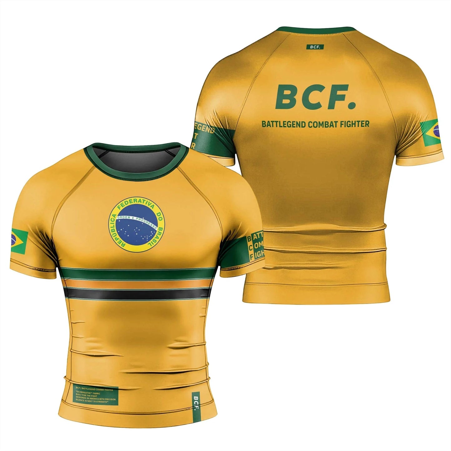 Apex Ritual – Brazil Flag BJJ Rash Guard – Short Sleeve Quick-Dry Compression Training Shirt