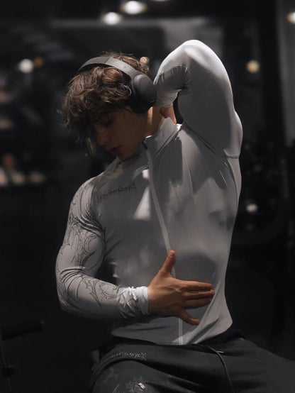 Apex Ritual – Men's Gym Zip-Up Printed Jacket – Oversized Streetwear Sports Fitness Bodysuit