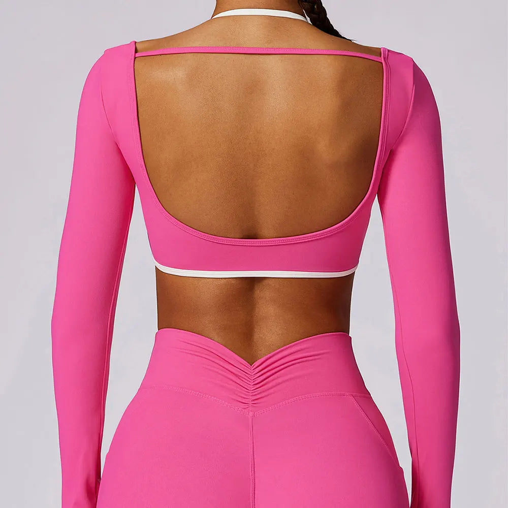 Apex Ritual Women's Backless Long-Sleeve Yoga Top – Quick-Dry Training Shirt