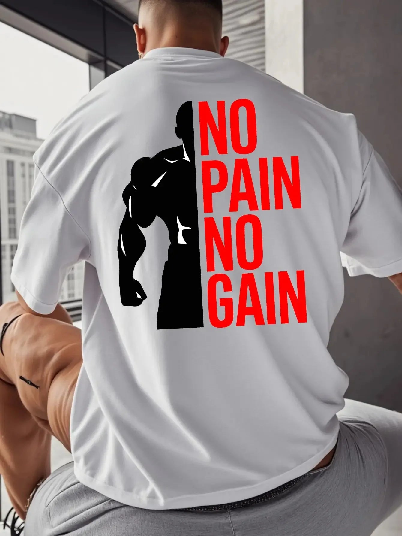 Apex Ritual – No Pain No Gain Oversized Gym T-Shirt – Men's Cotton Streetwear Sports Tee