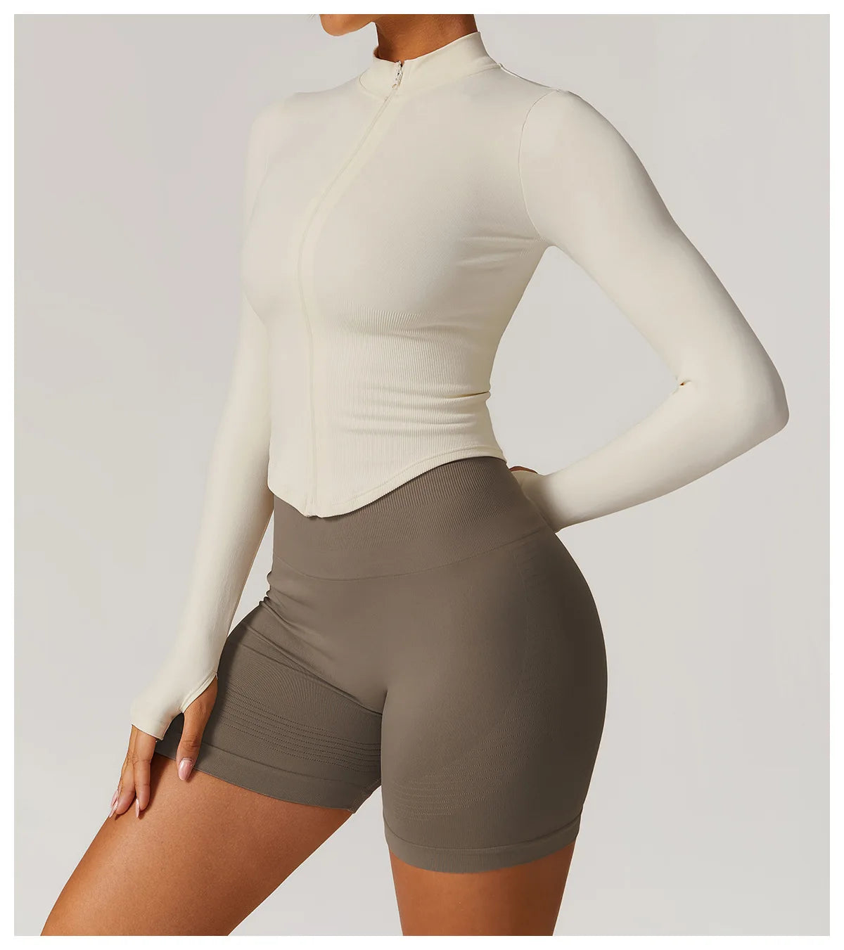 Apex Ritual – Ribbed Yoga Tops Women – Standing Collar Long Sleeve Fitness Top Gym Running Shirt