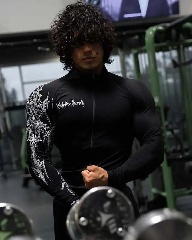 Apex Ritual – Men's Gym Zip-Up Printed Jacket – Oversized Streetwear Sports Fitness Bodysuit