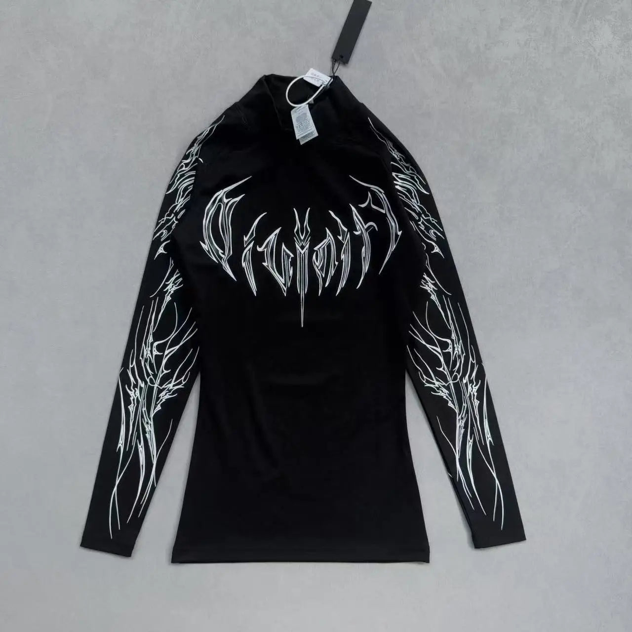 Apex Ritual – Women's Long Sleeve Off-Shoulder Letter Print Top – Tight Fit Casual Streetwear Tee