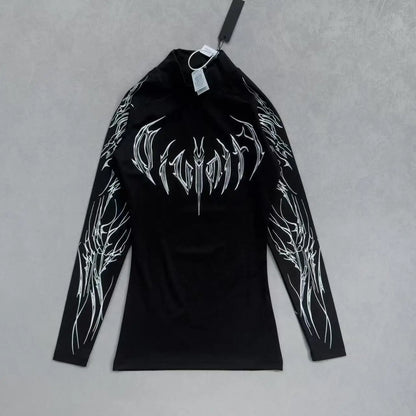 Apex Ritual – Women's Long Sleeve Off-Shoulder Letter Print Top – Tight Fit Casual Streetwear Tee