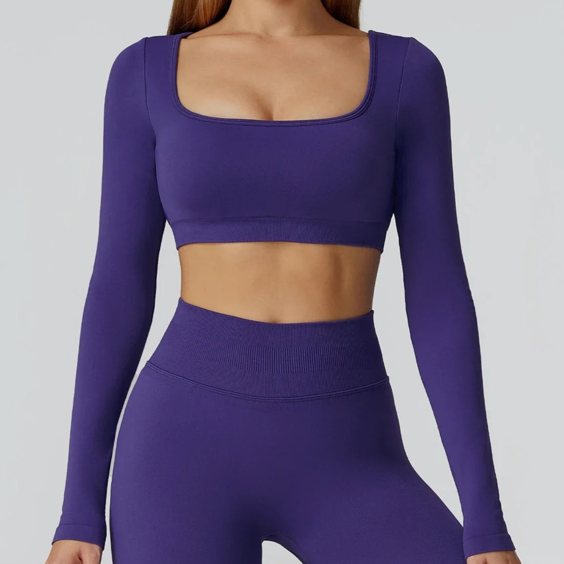 Apex Ritual – Seamless Quick-Dry Sportswear – Women's Square Neck Gym Crop Top & Long Sleeve