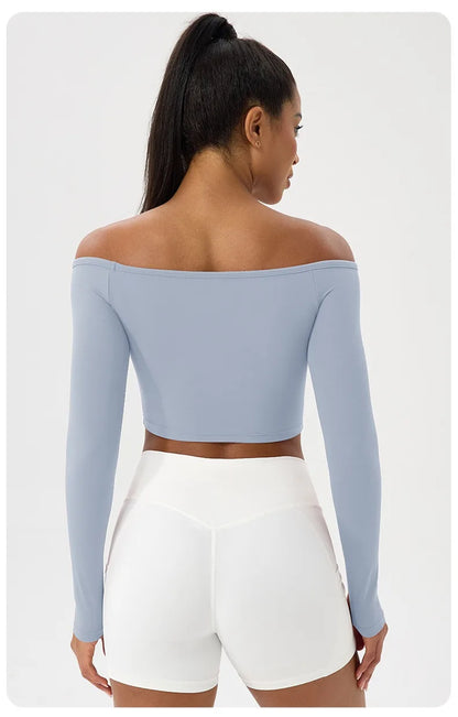 Apex Ritual – Women's Off-Shoulder Long-Sleeve Top – Quick-Dry Yoga & Gym Shirt