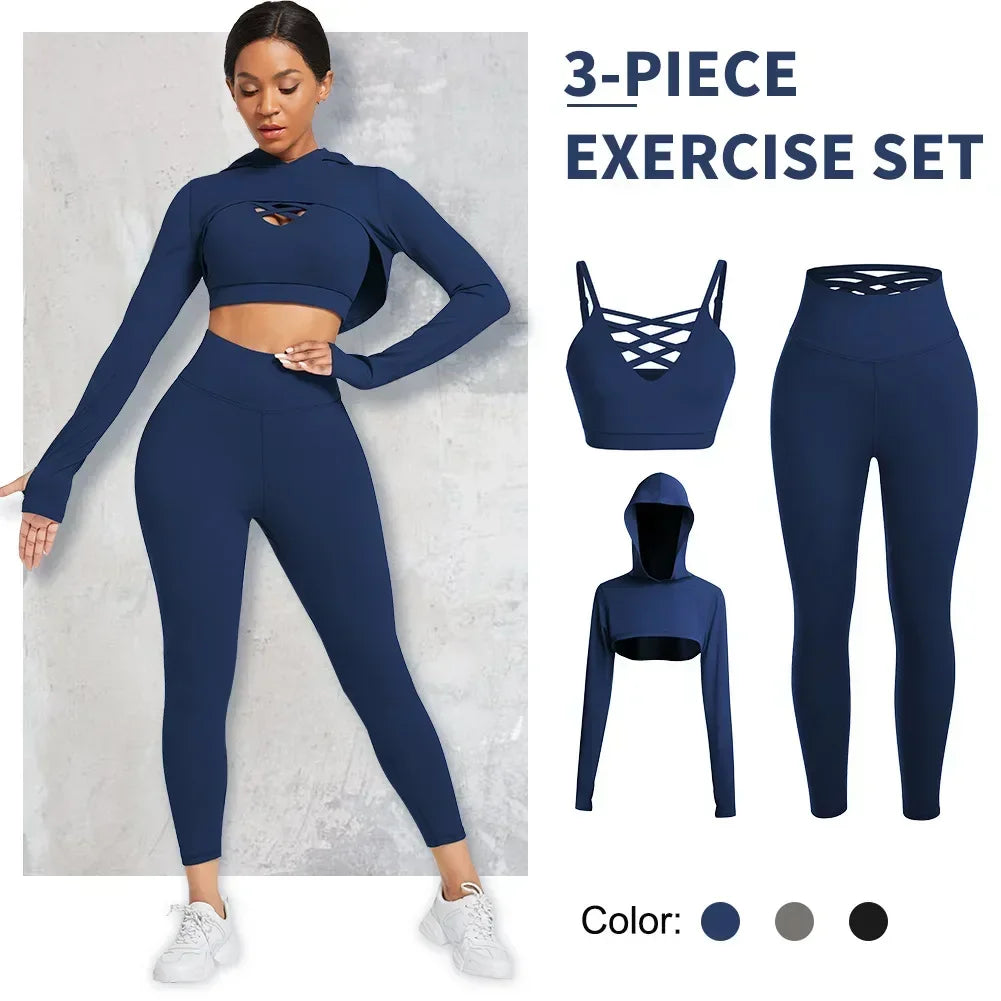 Apex Ritual – Women's 3-Piece Activewear Set – Hoodie, Bra & Leggings