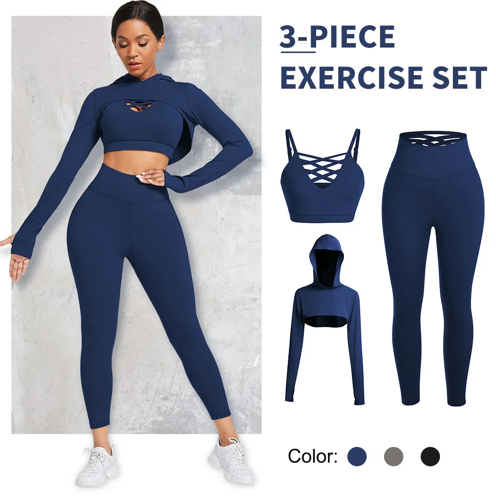 Apex Ritual – Women's 3-Piece Activewear Set – Hoodie, Bra & Leggings