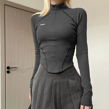 Apex Ritual Women's Y2K Crop Top – Zip Turtleneck Long-Sleeve Streetwear