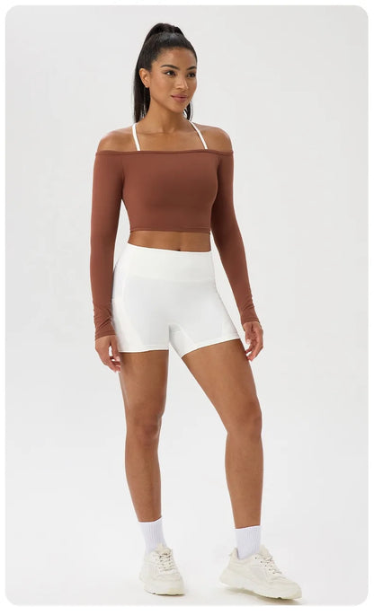 Apex Ritual – Women's Off-Shoulder Long-Sleeve Top – Quick-Dry Yoga & Gym Shirt