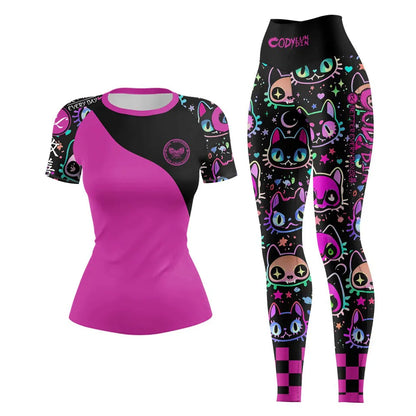Apex Ritual – Women's MMA Rash Guard Set (4pcs) – Jiu-Jitsu Compression Sportswear with Shorts & Pants