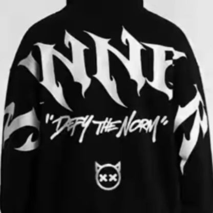 Apex Ritual – Men's Gothic Moon Print Oversized Hoodie – Black Streetwear Pullover Sweatshirt