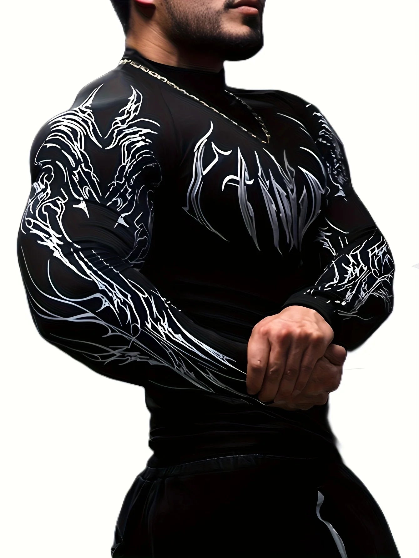 Apex Ritual – Men's Geometric High-Neck Compression Long Sleeve – Tight Fit Gym Sports Top