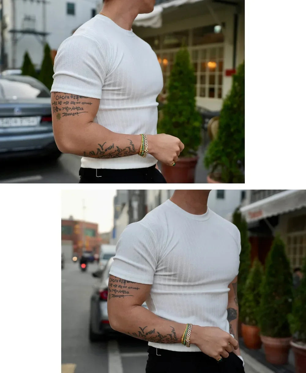 Apex Ritual – Men's Vertical Stripe Training T-Shirt – Elastic Short Sleeve Summer Fitness Tee