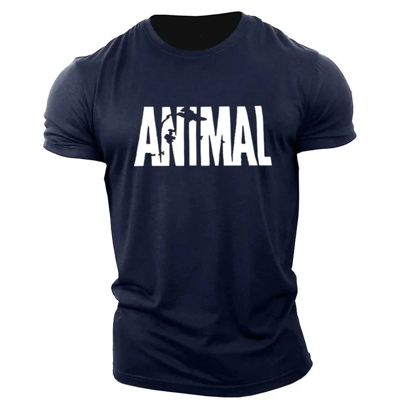 Apex Ritual – Animal Letter Men's Oversized Gym T-Shirt – Minimalist O-Neck Streetwear Sportswear