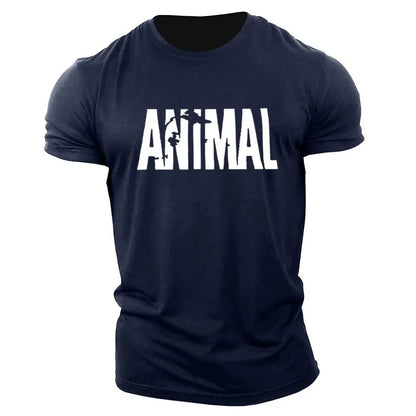Apex Ritual – Animal Letter Men's Oversized Gym T-Shirt – Minimalist O-Neck Streetwear Sportswear