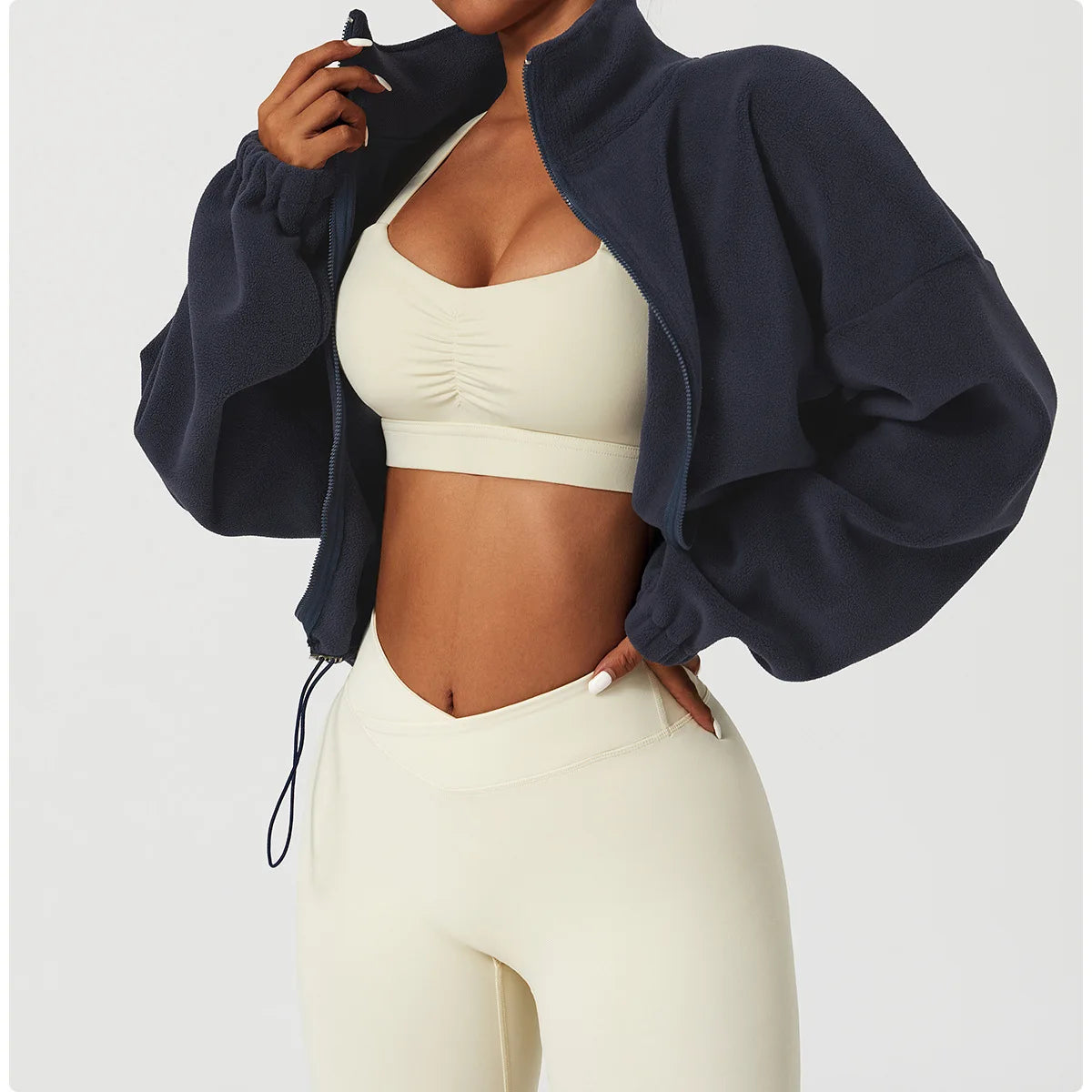 Apex Ritual Women's Fleece Zip Hoodie – Cropped Stand-Collar Training Jacket