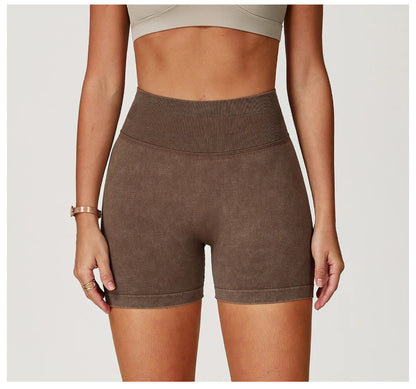 Apex Ritual – Women's High-Waist Yoga Shorts – Sand-Washed Squat-Proof Training Shorts