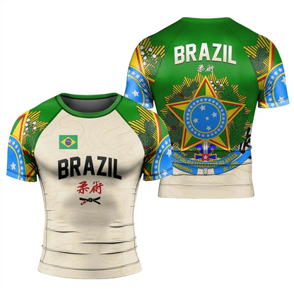 Apex Ritual – Brazil Flag BJJ Rash Guard – Short Sleeve Quick-Dry Compression Training Shirt