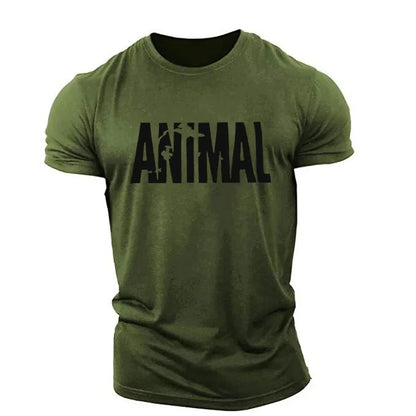 Apex Ritual – Animal Letter Men's Oversized Gym T-Shirt – Minimalist O-Neck Streetwear Sportswear