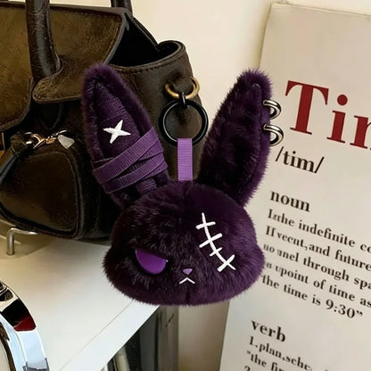 Apex Ritual – Hot Gothic Bunny Plush Keychain – Kawaii Rabbit Bag Charm Key Ring Pendant
