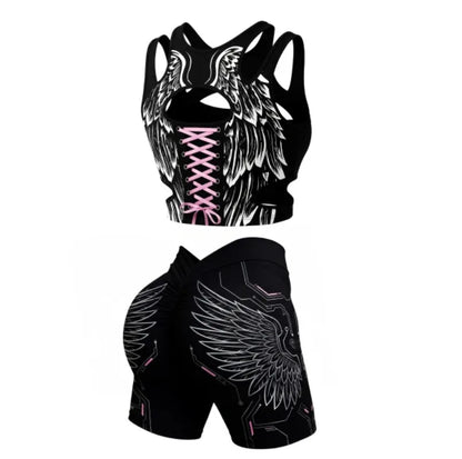 Apex Ritual – Women's Dragon Print 2-Piece Gothic Set – Cutout Tank Top & High-Waist Shorts