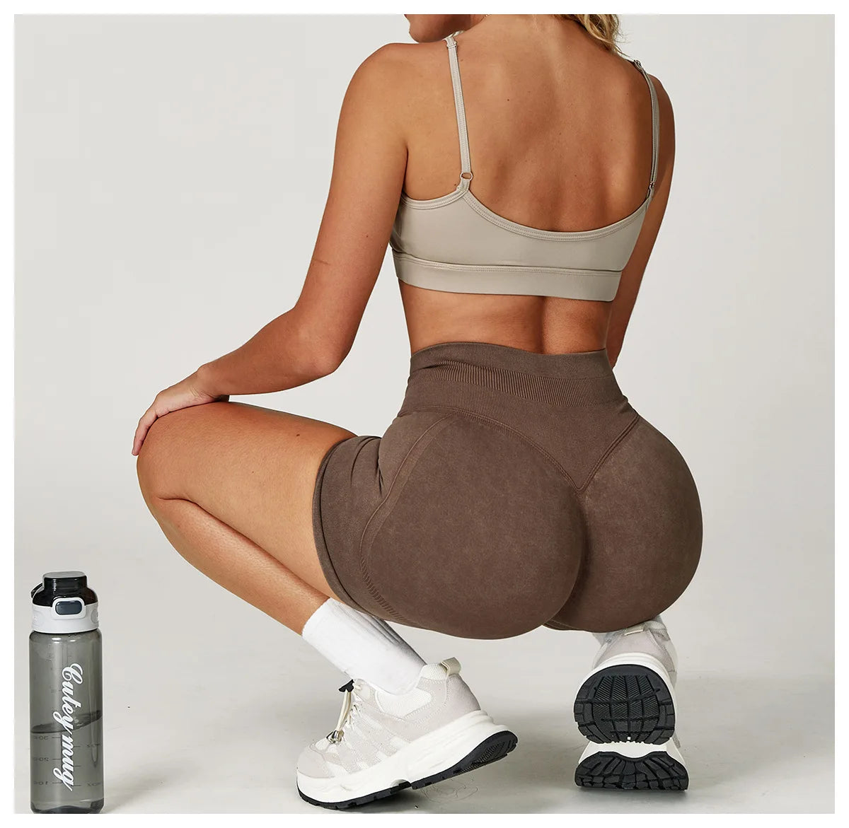 Apex Ritual – Women's High-Waist Yoga Shorts – Sand-Washed Squat-Proof Training Shorts