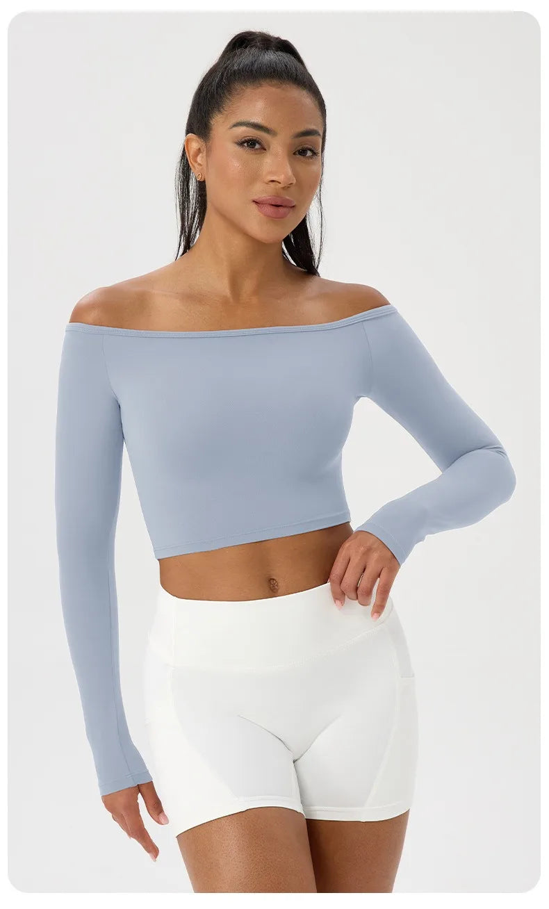 Apex Ritual – Women's Off-Shoulder Long-Sleeve Top – Quick-Dry Yoga & Gym Shirt
