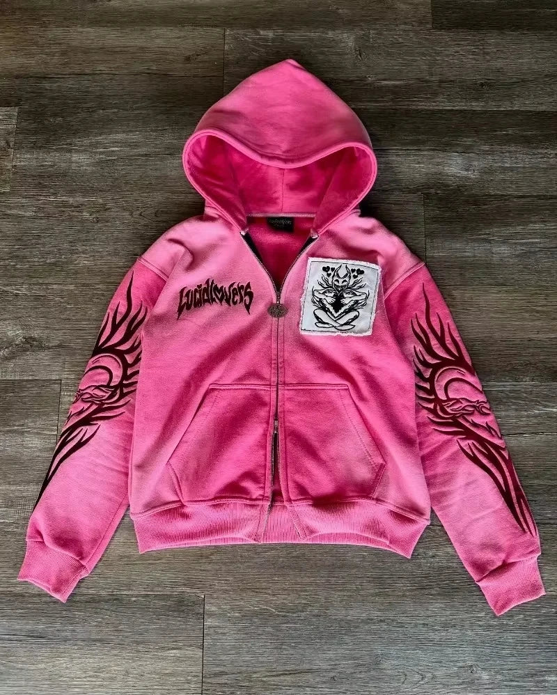 Apex Ritual Women's Zip Sweater – Y2K Embroidered Casual Sport Jacket