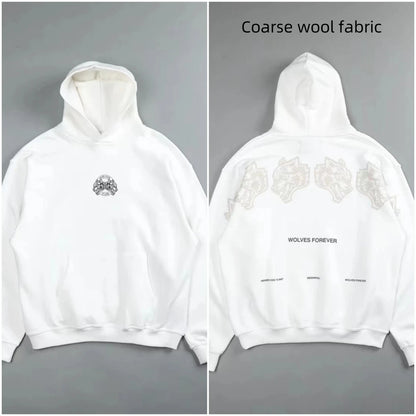 Apex Ritual – Retro Wolf Head Backprint Hoodie – Fleece Lined Sweatshirt Men & Women