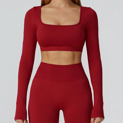 Apex Ritual – Seamless Quick-Dry Sportswear – Women's Square Neck Gym Crop Top & Long Sleeve