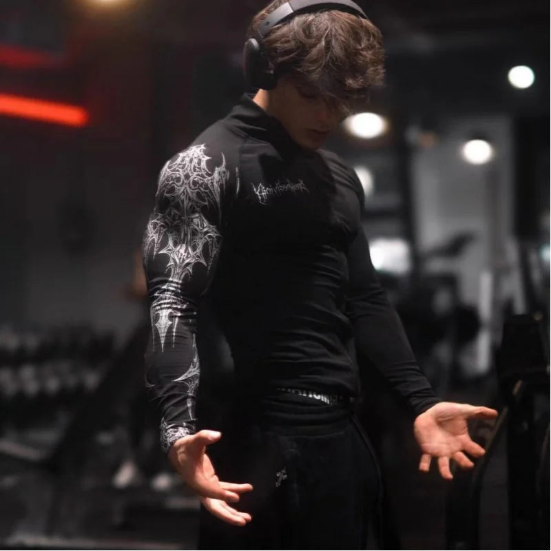 Apex Ritual – Men's Gym Zip-Up Printed Jacket – Oversized Streetwear Sports Fitness Bodysuit