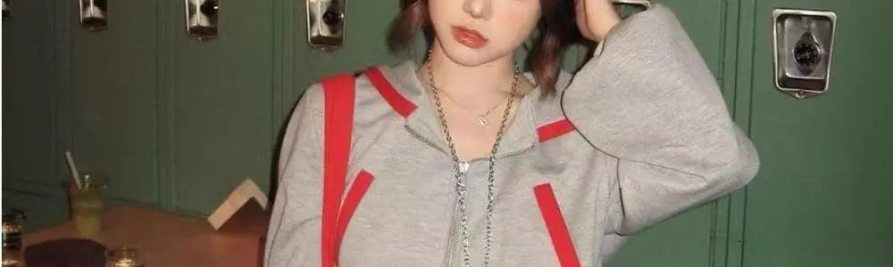 Apex Ritual – American Hot Girl Casual Sportswear Set – Color Collision Hoodie Jacket & Short Pants