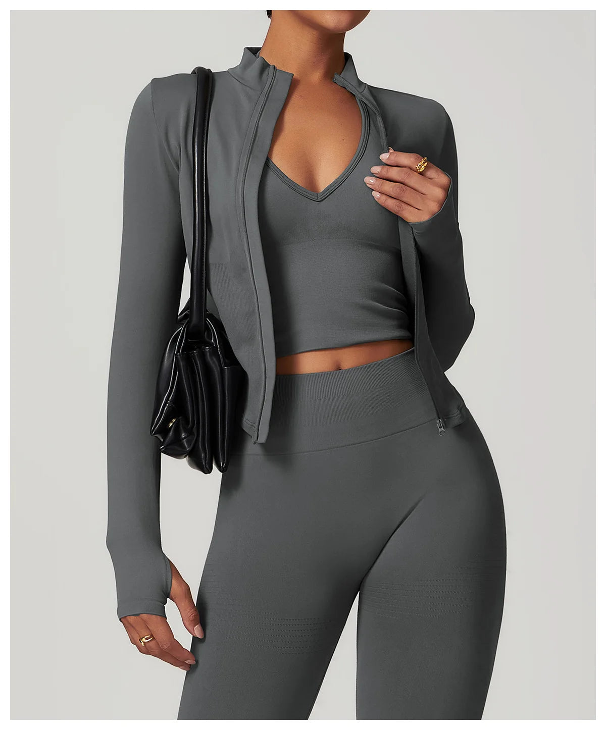 Apex Ritual – Ribbed Yoga Tops Women – Standing Collar Long Sleeve Fitness Top Gym Running Shirt