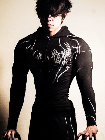 Apex Ritual – Men's Black Hooded Sports Compression Long Sleeve – Subcultural Streetwear Training Top