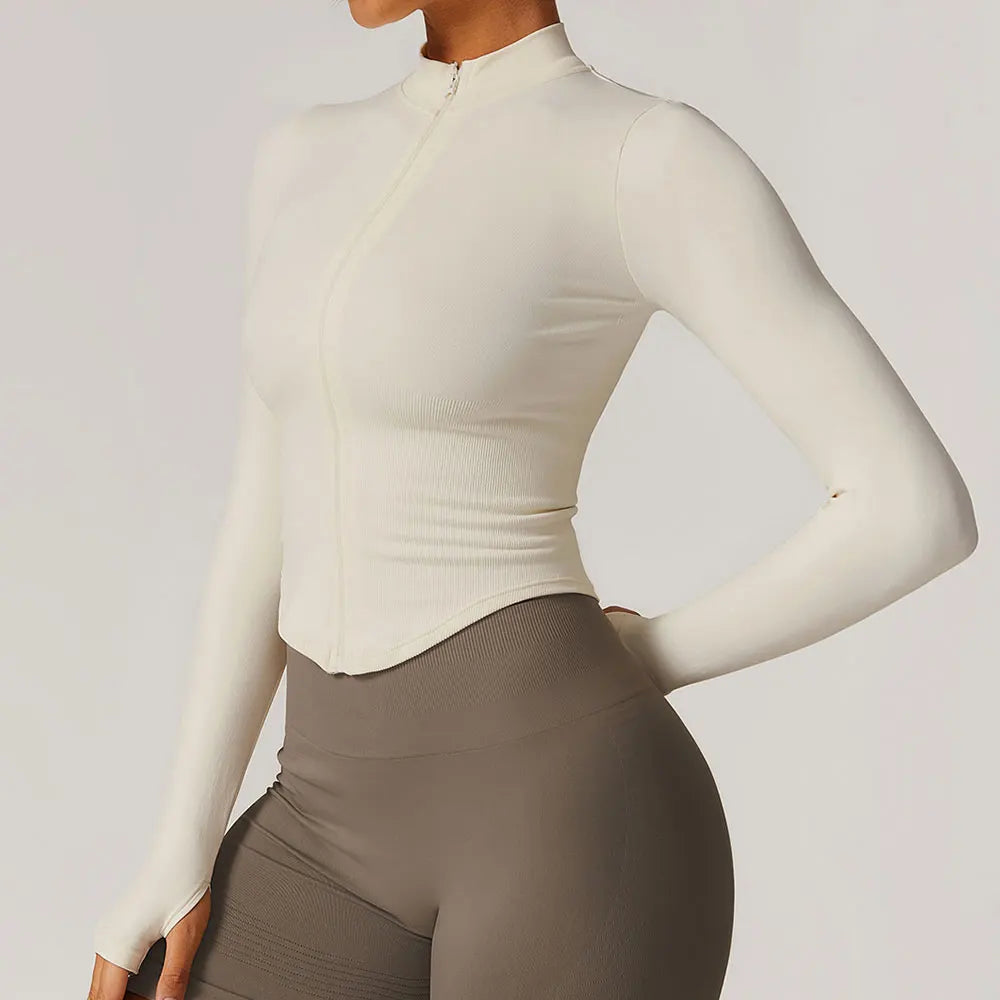 Apex Ritual – Ribbed Yoga Tops Women – Standing Collar Long Sleeve Fitness Top Gym Running Shirt