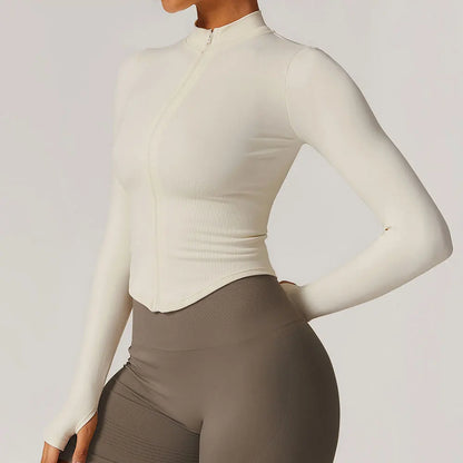 Apex Ritual – Ribbed Yoga Tops Women – Standing Collar Long Sleeve Fitness Top Gym Running Shirt
