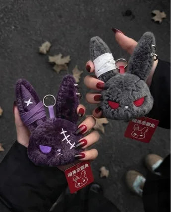 Apex Ritual – Hot Gothic Bunny Plush Keychain – Kawaii Rabbit Bag Charm Key Ring Pendant