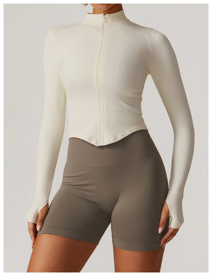 Apex Ritual – Ribbed Yoga Tops Women – Standing Collar Long Sleeve Fitness Top Gym Running Shirt